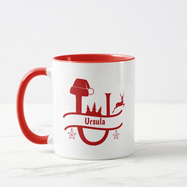 Taza Letra personalizado U Nombre Navidades Monograma M (Izquierda)