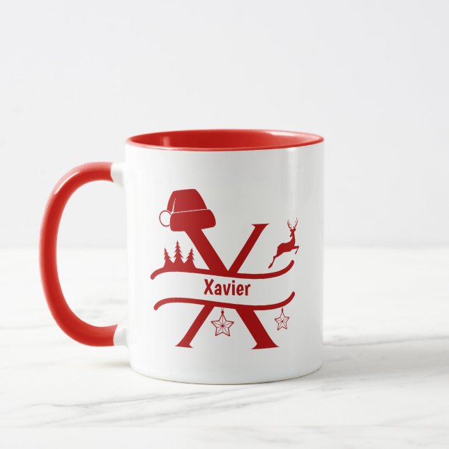 Taza Letra personalizado X Nombre Navidades Monograma M (Izquierda)