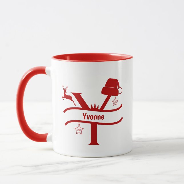 Taza Letra personalizado Y Nombre Navidades Monograma M (Izquierda)