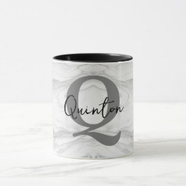 Taza Letra Q de Monograma de Mármol Moderno y Clásico