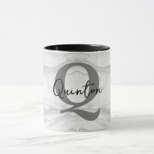 Taza Letra Q de Monograma de Mármol Moderno y Clásico