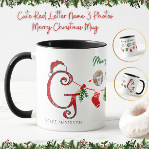 Taza Letra roja minúscula 3 fotos navidad