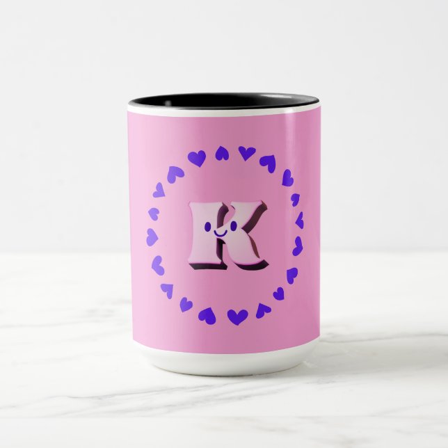 Taza Letra sonrisa K con tazón de café del corazón (Centro)