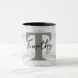 Taza Letra T de monograma de mármol moderno y clásico
