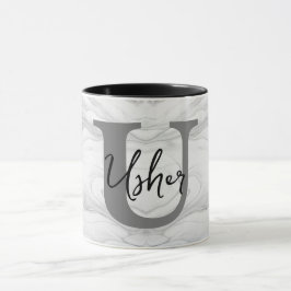 Taza Letra U de monograma de mármol moderno y clásico