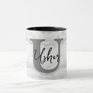 Taza Letra U de monograma de mármol moderno y clásico