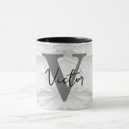 Taza Letra V de monograma de mármol moderno y clásico