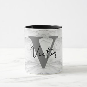 Taza Letra V de monograma de mármol moderno y clásico
