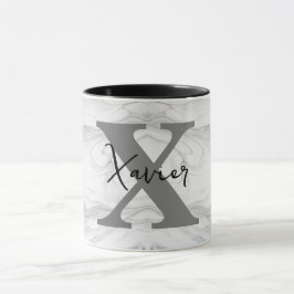 Taza Letra X de monograma de mármol moderno y clásico