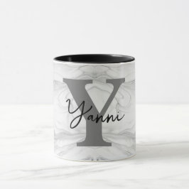 Taza Letra Y de monograma de mármol moderno y clásico