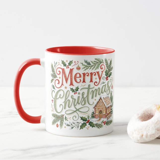 Taza Letras a mano tradicionales de Navidad Pan de Jeng (Con donut)