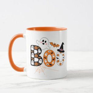 Taza Letras BOO fantasmales y calabaza Halloween lindas
