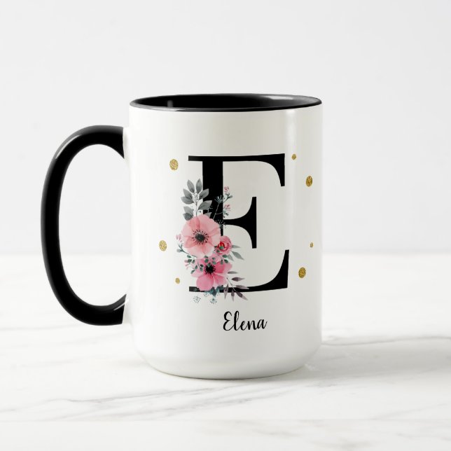 Taza Letras con flores y glitter (Izquierda)