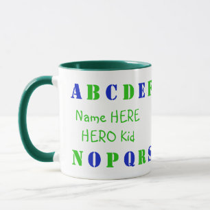 Taza Letras de alfabeto inglés azul y verde personaliza
