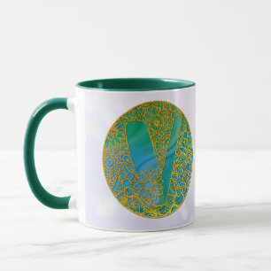 Taza Letras de monograma elegantes turquesa y brillo do