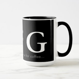 Taza letras de nombre de iniciales en blanco negro