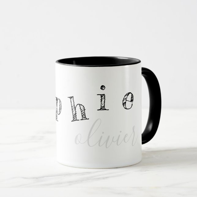 Taza letras de su nombre blanco/negro fresco (Anverso derecho)