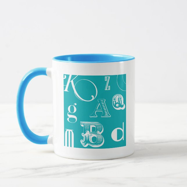 Taza Letras decorativas sobre fondo azul (Izquierda)