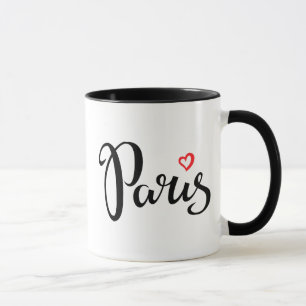 Taza Letras del cepillo de París con el corazón