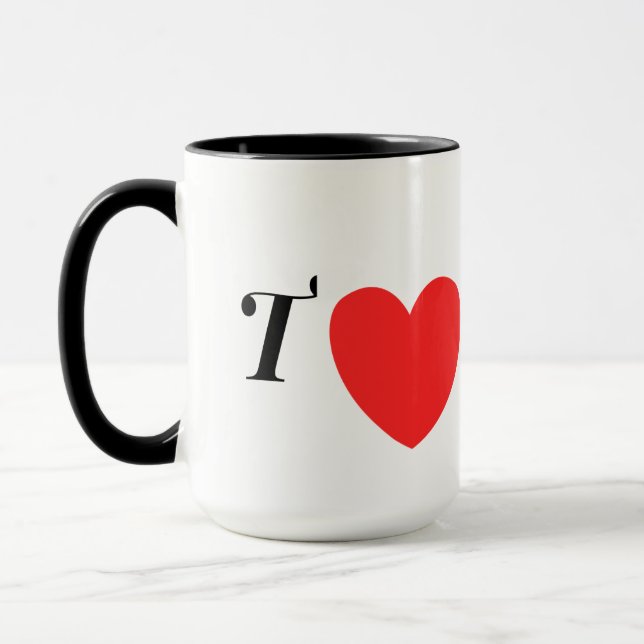 Taza Letter T Heart - Valentine Initial Love Design (Izquierda)