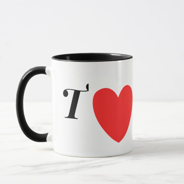 Taza Letter T Heart - Valentine Initial Love Design (Izquierda)
