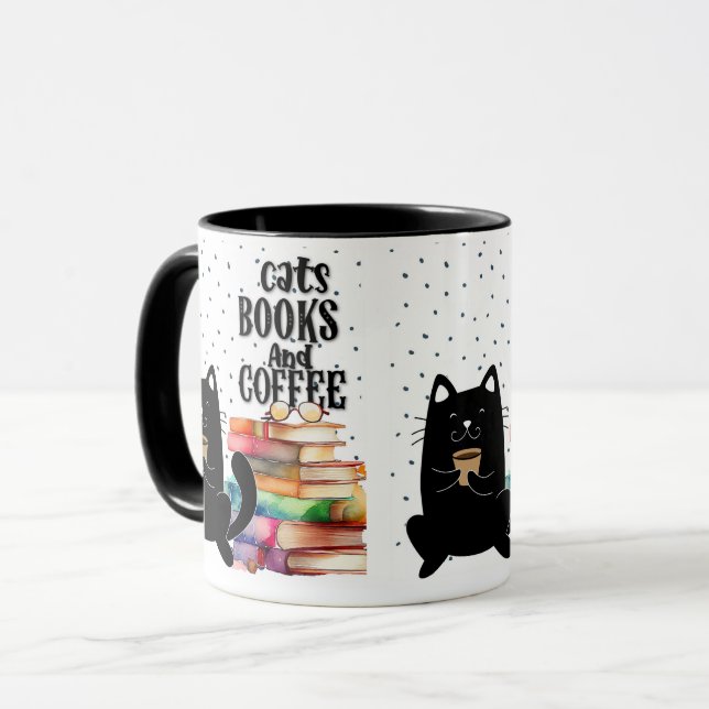 Taza Leyendo libros con un gato negro lindo: Lover libr (Anverso izquierdo)