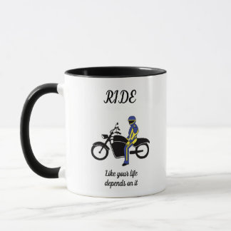 Taza Leyes azules y amarillas en carrera de motocicleta
