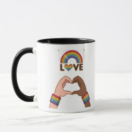 Taza LGTB+Orgullo. Amo el arcoiris. Corazón.