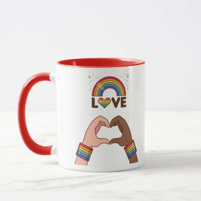 Taza LGTB+Orgullo. Amo el arcoiris. Corazón. (Izquierda)