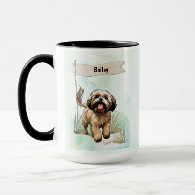 Taza Lhasa Apso Acuarela Perro Personalizado (Izquierda)