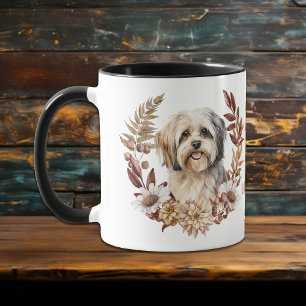 Taza Lhasa Apso Dog Otumn Wreath
