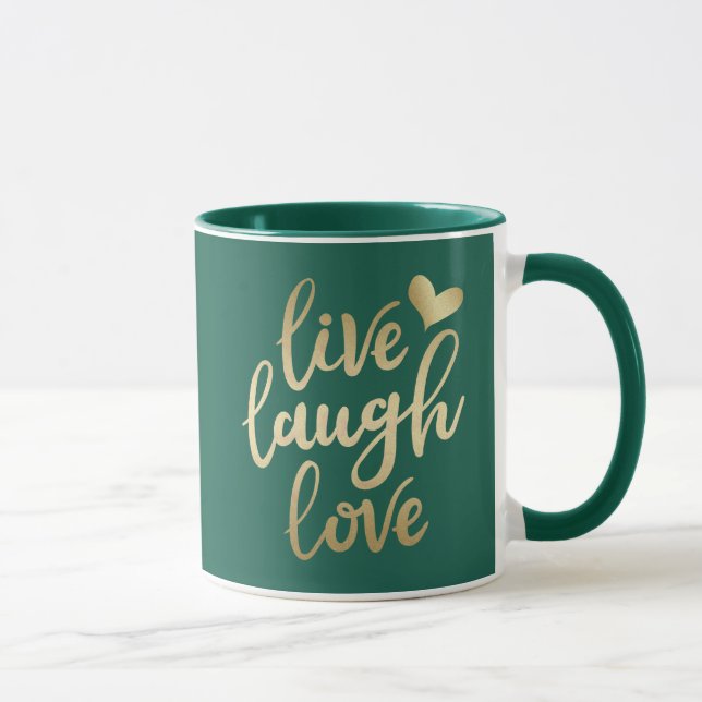 Taza Lía en vivo amor Faux Gold Lettering Hunter Green  (Derecha)