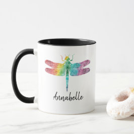 Taza Libélula magnífica de la acuarela del arco iris