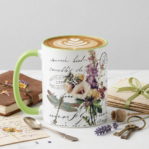 Taza Libélula y flores