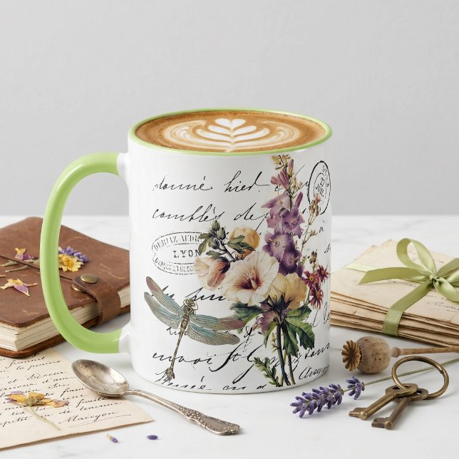 Taza Libélula y flores (Subido por el creador)