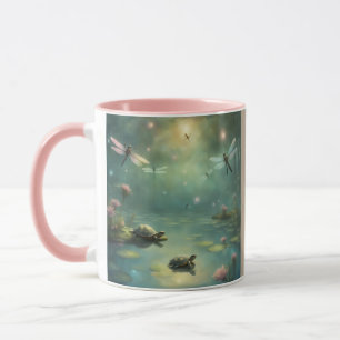 Taza Libélulas y tortugas caprichosas en un estanque