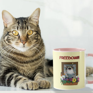 Taza Libertad Escape Divertido Gato Amarillo Floral Ven