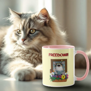 Taza Libertad Escape Divertido Gato Amarillo Floral Ven