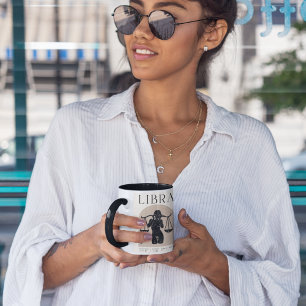 Taza Libra Feminine Zodiac Design Brown Black 15 OZ