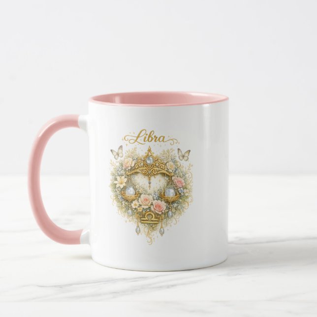 Taza Libra Zodiac Floral Heart Mug – Elegant Astrology  (Izquierda)