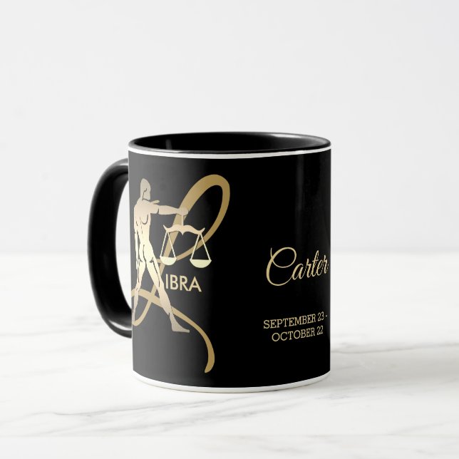 Taza Libra ♎ Zodiac Rótulo de cumpleaños / Negro y Oro (Anverso izquierdo)