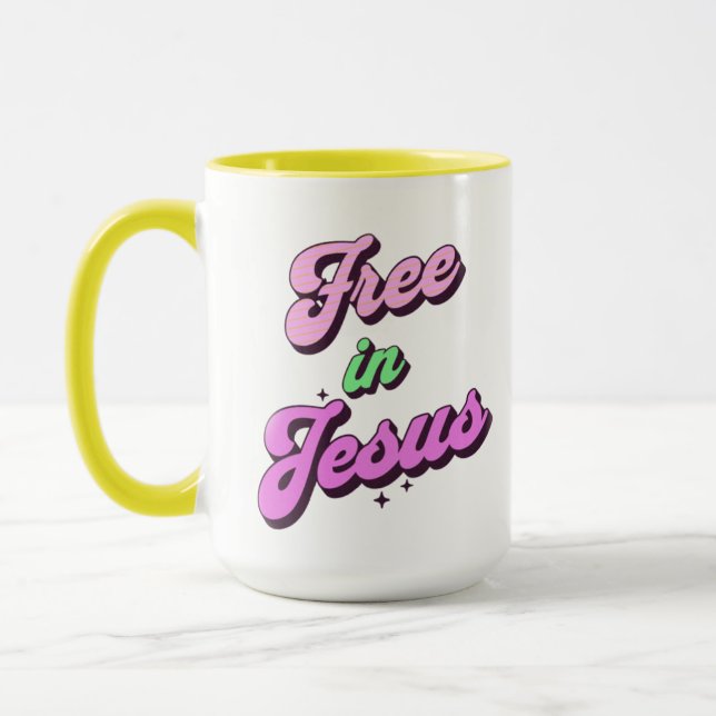 Taza Libre En Jesús Estilo Retro Inspiración Mug (Izquierda)