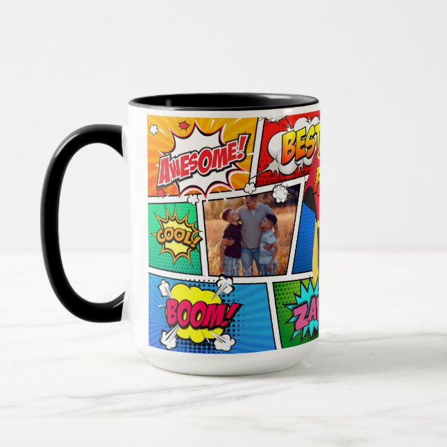 Taza Libro cómico del Día del Padre de superhéroes papá (Izquierda)