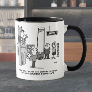 Taza Libro de biblioteca tardío y penalidad severa. Bib