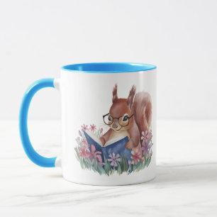Taza Libro De Lectura De ardillas En Una Cama De Flores