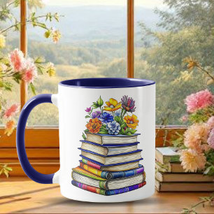 Taza Libros antiguos bonitos y flores personalizados