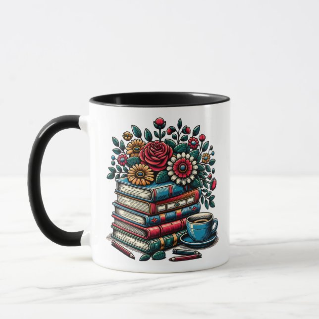 Taza Libros, cafés y flores de época personalizados (Izquierda)
