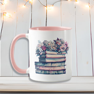 Taza Libros y café es todo lo que necesito Flores de