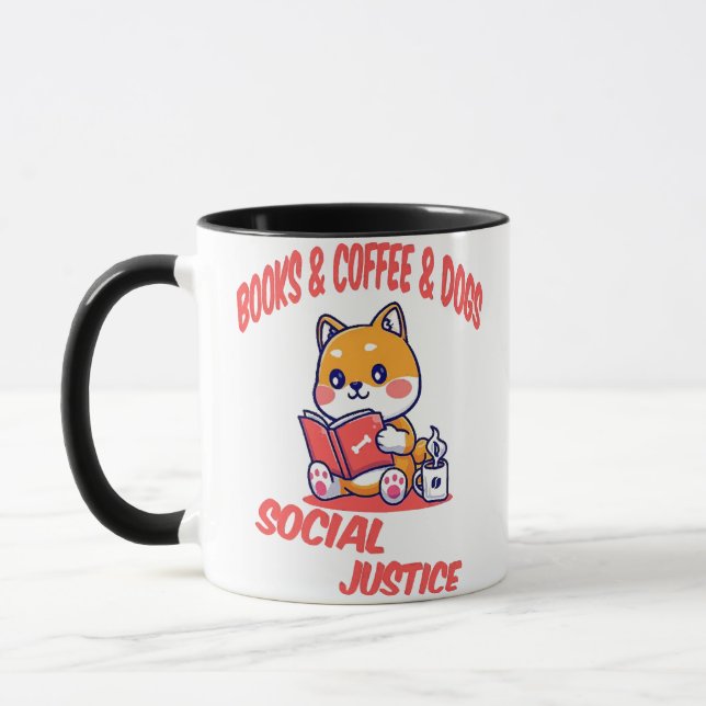 Taza Libros y café y perros y justicia social (Izquierda)