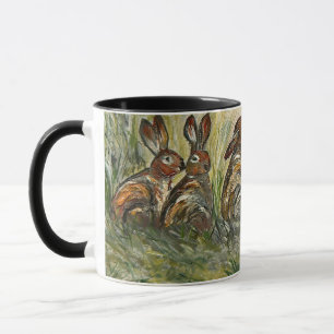 Taza Liebre juguetona en un prado de encuentro de prade